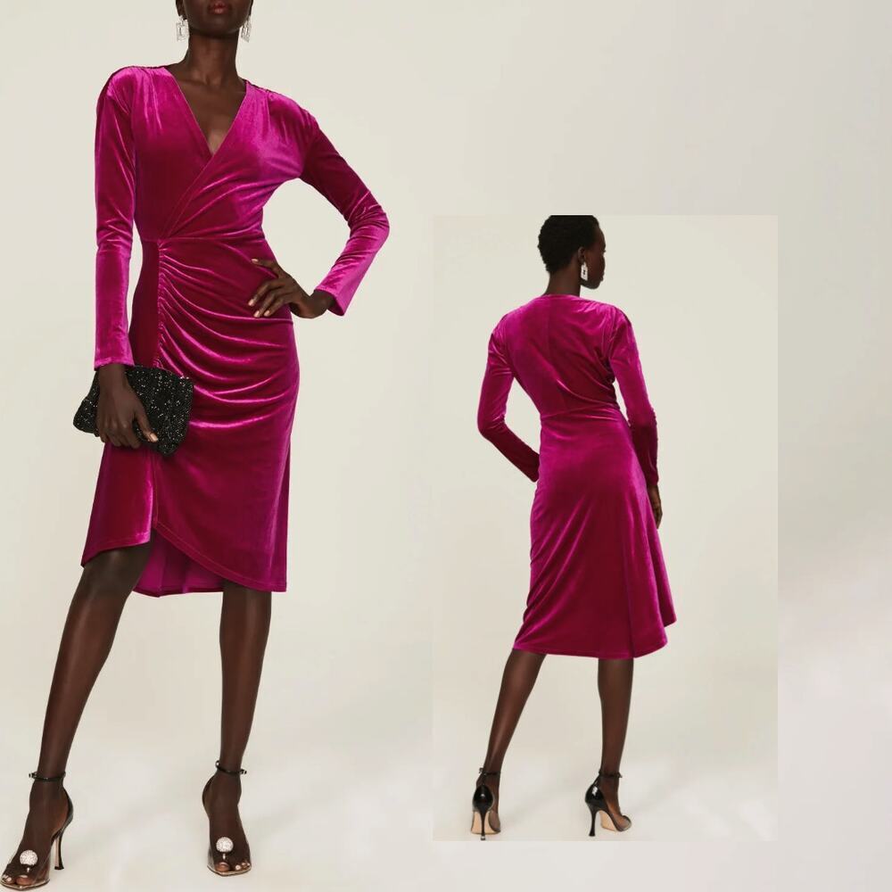 Atlein Collective Pink Velvet Ruched Dress - Size L